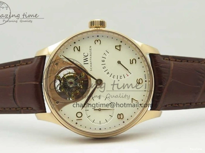 MIROTIME 0514 Portuguese Tourbillon IW5046 RG ZF Best Edition White Dial on Brown Leather Strap UrbanStyle 7144